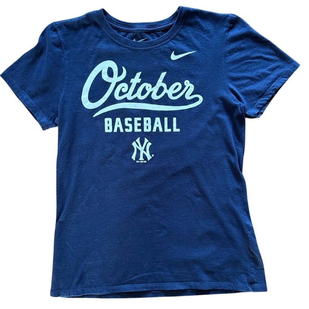 Nike New York Yankees October Baseball Navy Blue Graphic TShirt Womens Small MLB